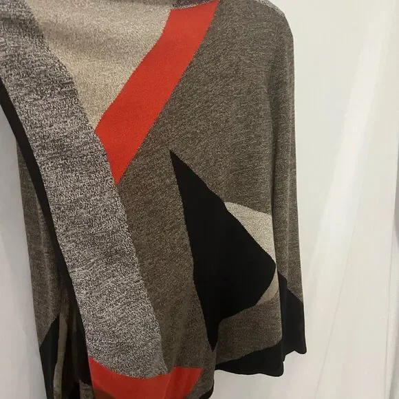 Tribal Asymmetric Open Front Geometric Cardigan Black Brown Orange Size S - Picture 3 of 6